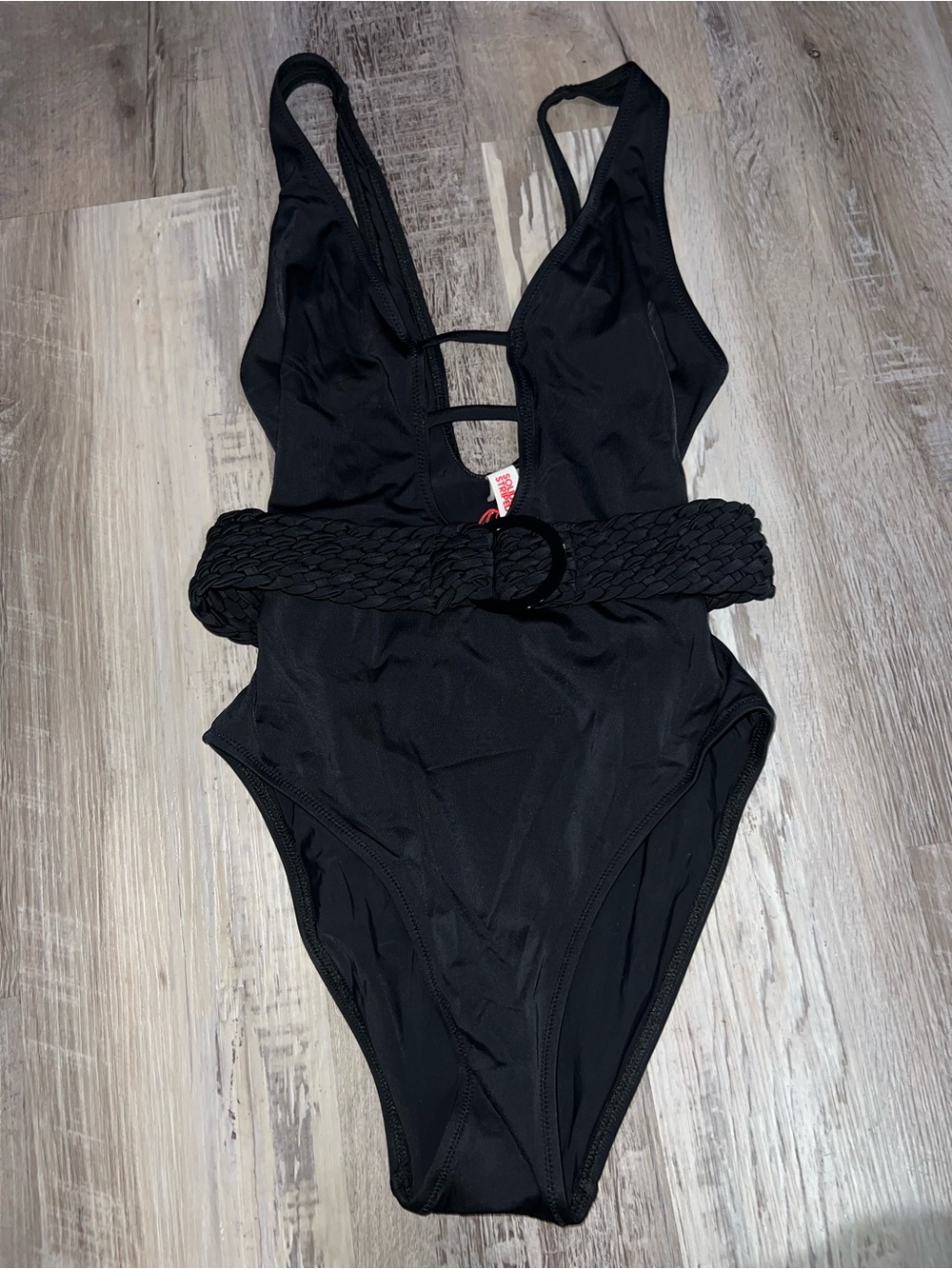 Black One-Piece Swimsuit w/ Braided Belt